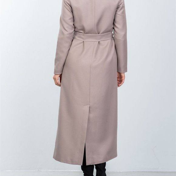 1left🎉🎉🎉Taupe Double Breasted Belted Long Coat - Picture 3 of 5
